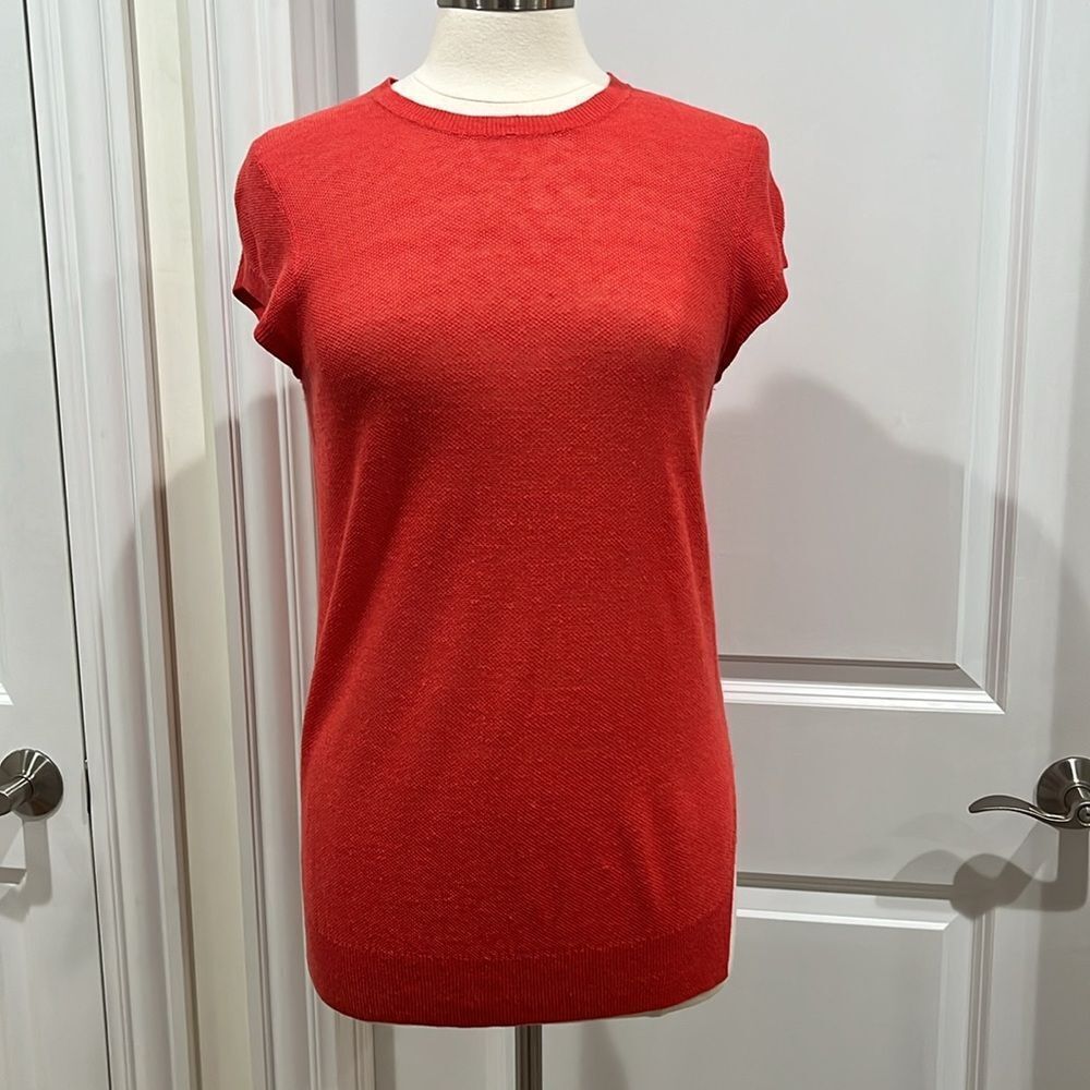 Theory Linen Blend Short‎ Sleeve Sweater Orange Size Small